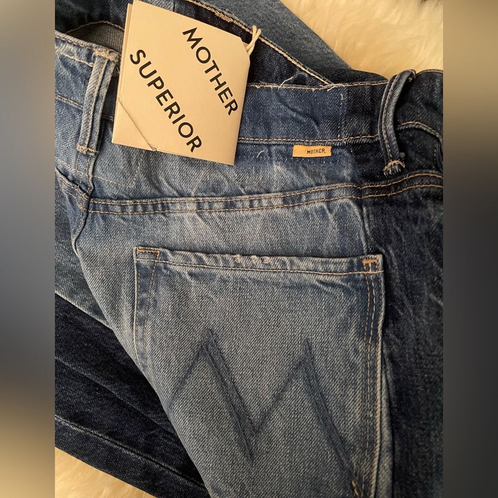 MOTHER Two-Tone Blue Wide Leg Flare Jeans - Picture 7 of 16